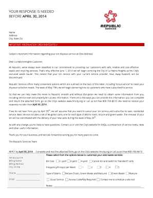 Republic Services Waste Collection Form