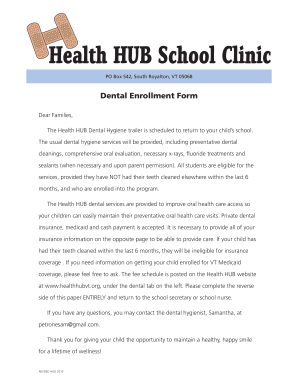 Health HUB School Dental Enrollment Form