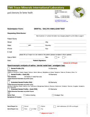Dental Saliva Amalgam Test Submission Form