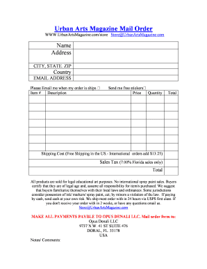 Urban Arts Magazine Mail Order Form