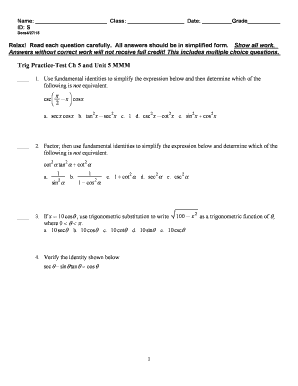 Trigonometry Practice Test