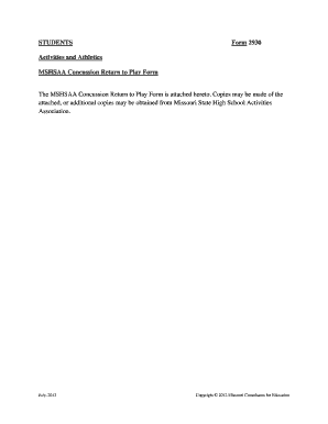 MSHSAA Concussion Return to Play Form