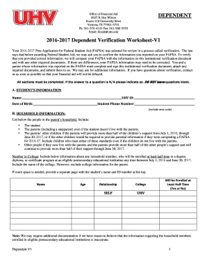 2016-2017 Dependent Verification Worksheet