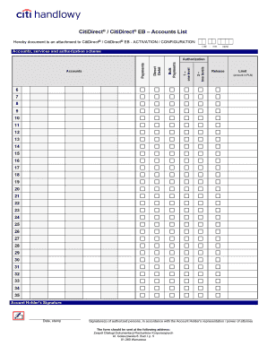 CitiDirect Accounts List Authorization Form