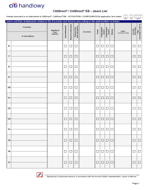 CitiDirect User List Form