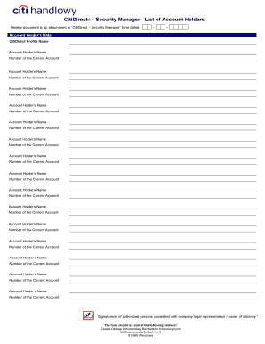CitiDirect Security Manager Account Holder List