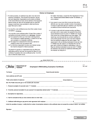 Ohio Employee Withholding Exemption Certificate
