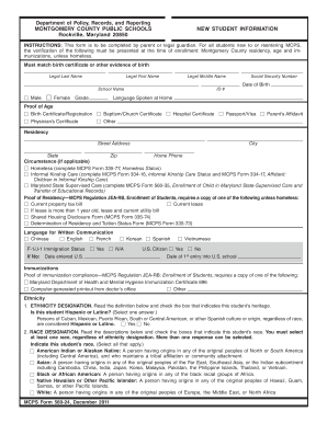Montgomery County Public Schools New Student Information Form