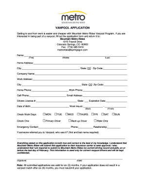 Vanpool Application Form