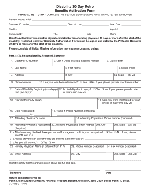 Disability 30 Day Retro Benefits Activation Form