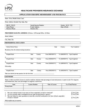 Healthcare Providers Insurance Exchange Membership Application