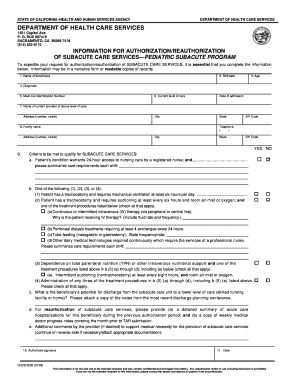 California Subacute Care Authorization Form