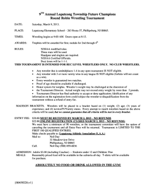 Excel round robin template - Annual Lopatcong Township Future Champions Round Robin