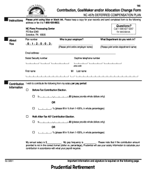 NC 457b Deferred Compensation Plan Contribution Form