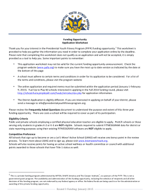 Presidential Youth Fitness Program Application Worksheet
