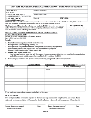 Household Size Confirmation Form