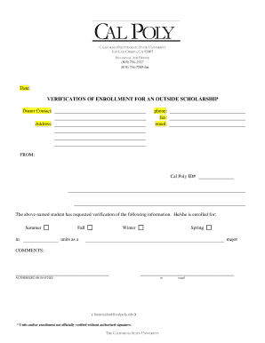 Verification of Enrollment for Outside Scholarship