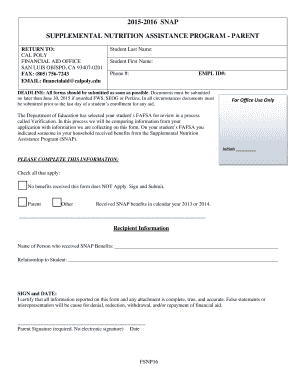 SNAP Verification Form for Financial Aid