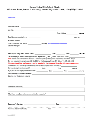 Supervisor's Report of Employee Injury