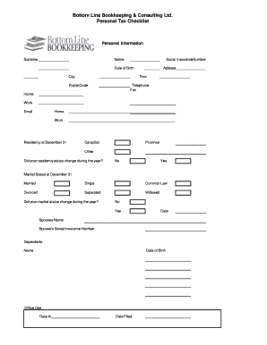 Bottom Line Bookkeeping amp Consulting Ltd Personal Tax Checklist