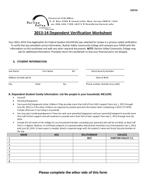 2013-14 Dependent Verification Worksheet