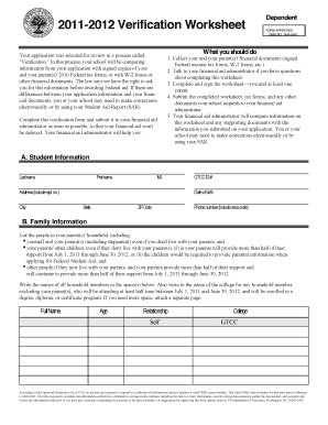 2011-2012 Verification Worksheet