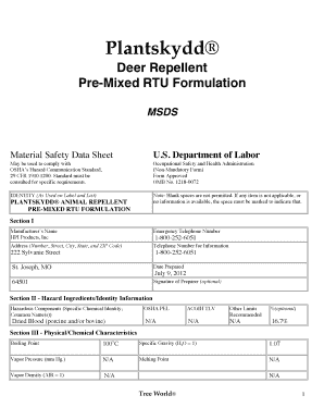 Material Safety Data Sheet for Plantskydd Deer Repellent