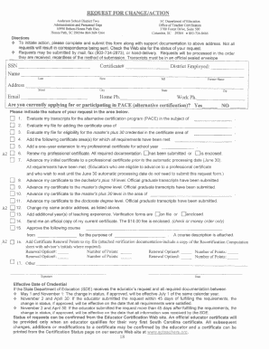 South Carolina Teacher Certification Request Form