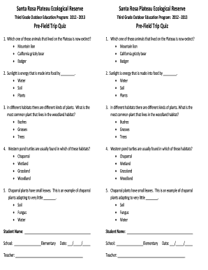 Santa Rosa Plateau Ecological Reserve Pre-Field Trip Quiz