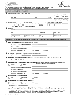 Canadian Association of Social Workers Insurance Application