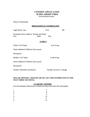 Common Application Scholarship Form