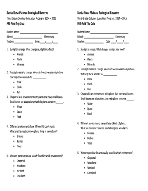 Third Grade Outdoor Education Pre-Field Trip Quiz