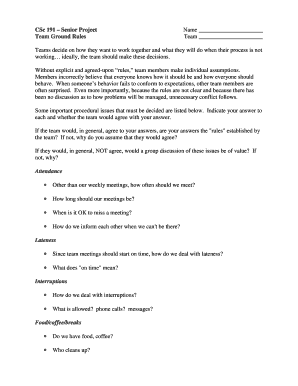 Senior Project Team Ground Rules Form