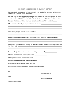 Monthly Post Membership Chairman Report