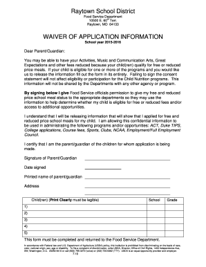 Waiver of Application Information