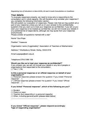 UK GCSE and A Level Calculator Use Consultation Form