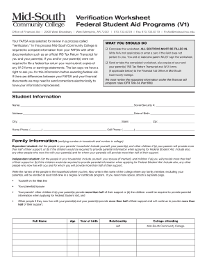Verification Worksheet for Federal Student Aid