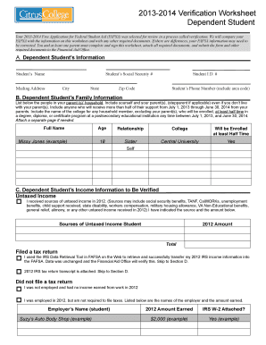 2013-2014 Verification Worksheet