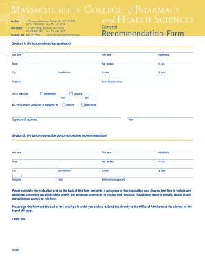 MCPHS Recommendation Form