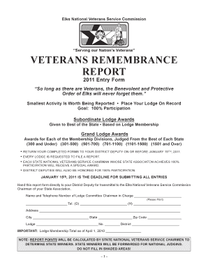 Veterans Remembrance Report 2011 Entry Form