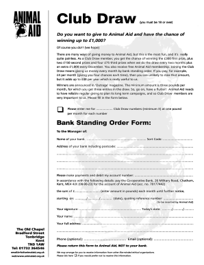 Animal Aid Club Draw Membership Form