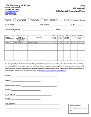 University of Akron Withdrawal Exception Form