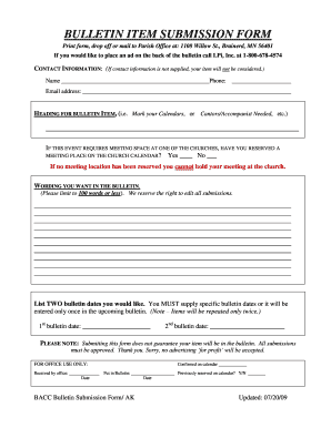 BULLETIN ITEM SUBMISSION bFORMb - lakescatholic