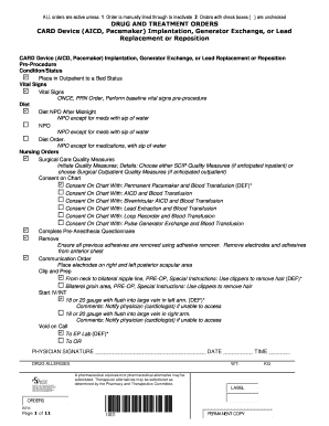 Cardiac Device Implantation Pre-Procedure Orders