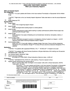 Low Intensity Heparin Treatment Order Form