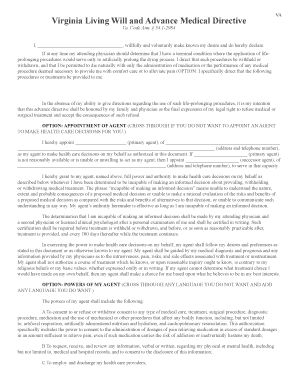 Virginia Living Will and Advance Medical Directive