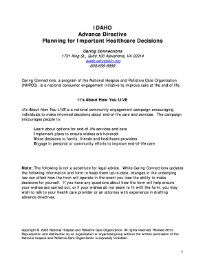 Fillable Online hospiceofnorthidaho Idaho-Advance-Directive-Planningpdf ...