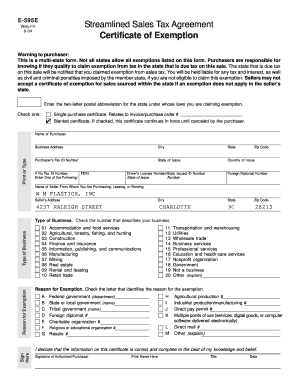 Streamlined Sales Tax Exemption Certificate