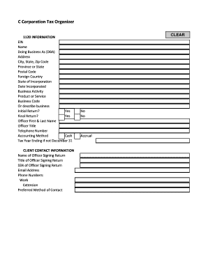 C Corporation Tax Organizer Form 1120