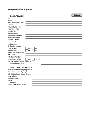 S Corporation Tax Organizer